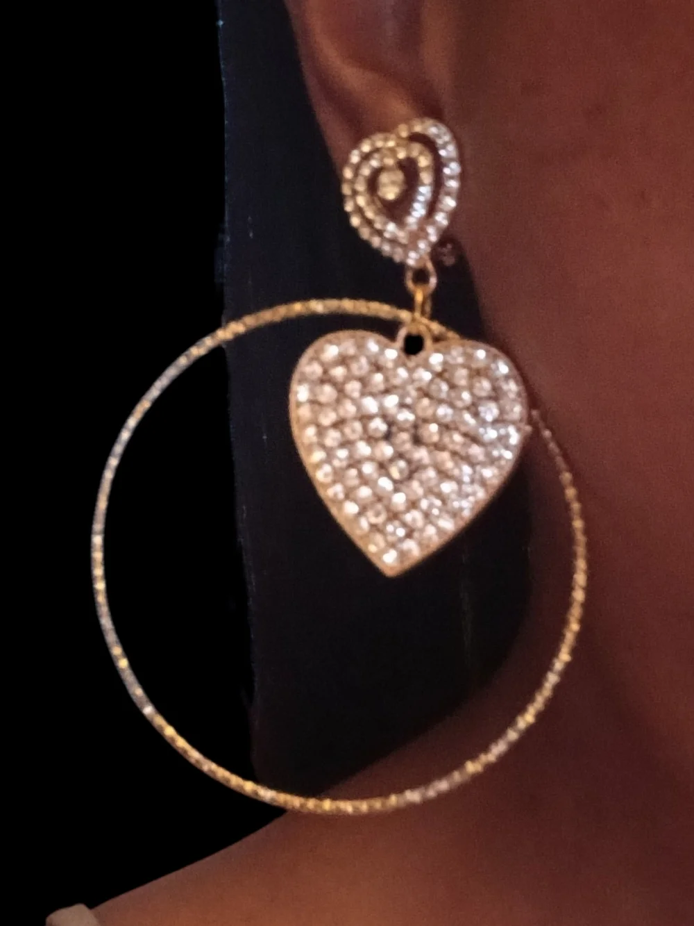 Gold Heart Pave Hoop Drop Earrings - Women Jewelry